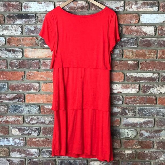 Ann Taylor Small Red Orange Ruffle Layers Short Sleeve Tee Shirt Dress Vibrant T - Picture 3 of 6